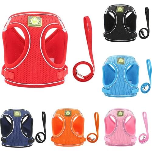 Nylon Mesh Puppy Dog Harnesses Vest Reflective Dog Harness and Leash Set for Cat Dog Pug Small Medium Walking Lead Leash