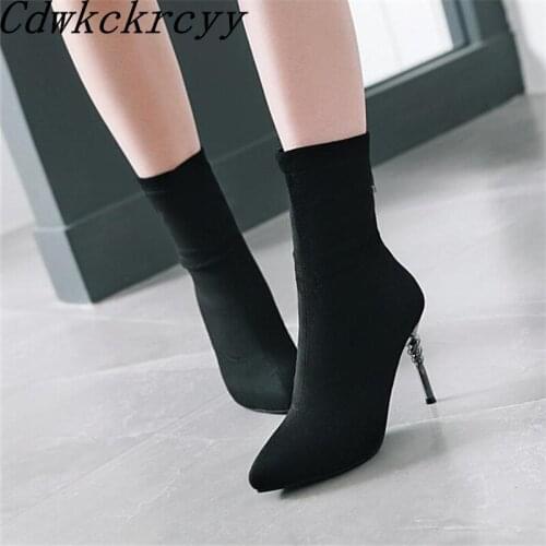 Winter New pattern fashion Europe and America Cusp black sexy Thin leg Short boots Fine heel Add wool Keep warm Women Boots