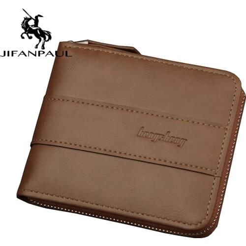 JIFANPAUL 2020 New Mens Wallet Short Wallet Man Zipper Mens Wallet Dollar Retro Multifunction Large Capacity Coin Purse
