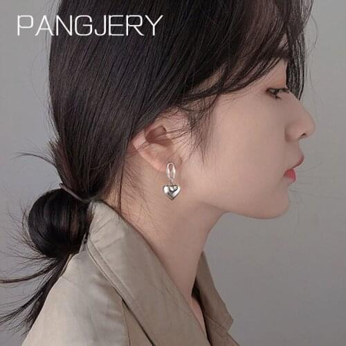 PANGJERY 925 Sterling Silver Earrings for Women Fashion Simple Creative Asymmetric LOVE Heart Disk Shape Wedding Jewelry Gifts