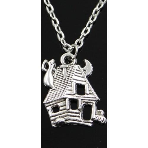 New Fashion Haunted House Pendants Round Cross Chain Short Long Mens Womens Silver Color Necklace Jewelry Gift