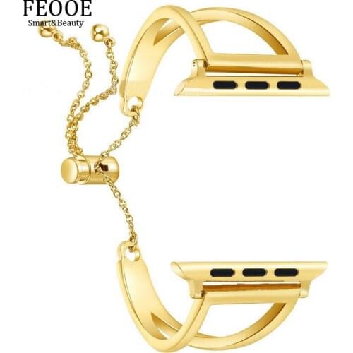 FEOOE Suitable for Apple Watch Apple 12 / 3 / 4 Strap Stainless Steel Bracelet with V-shaped Rose Gold Chain Strap LXY