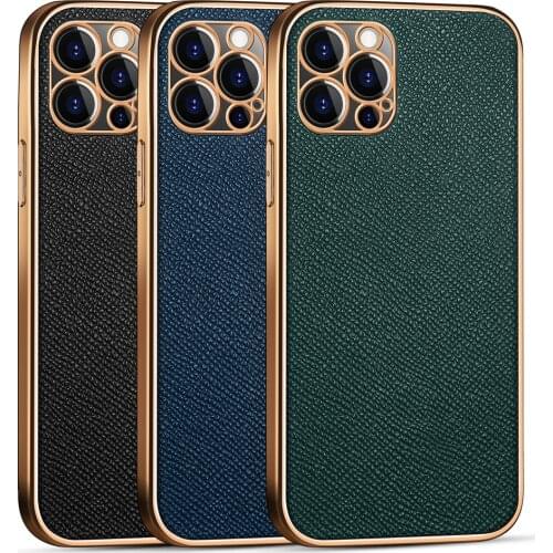 Luxury Genuine Leather Plating TPU Bumper Shockproof Cover for iPhone 12 Mini 11 Pro Max 12pro 11pro XS XR X Case Coque Shell