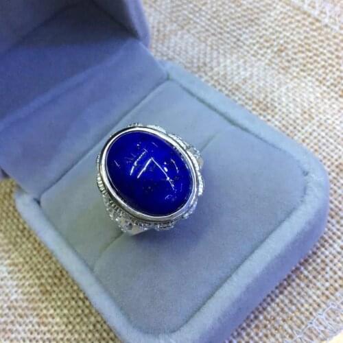 Silver Ornaments In The S925 Sterling Silver Inlaid Natural Afghan Lapis Lazuli Fine Hollow Closed Ring