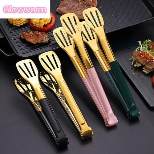 Glowworm 18/8 Stainless Steel BBQ Tongs With Colored Handle Salad Meat Food Grilling Tongs Kitchen Cooking Utensils BBQ Tools
