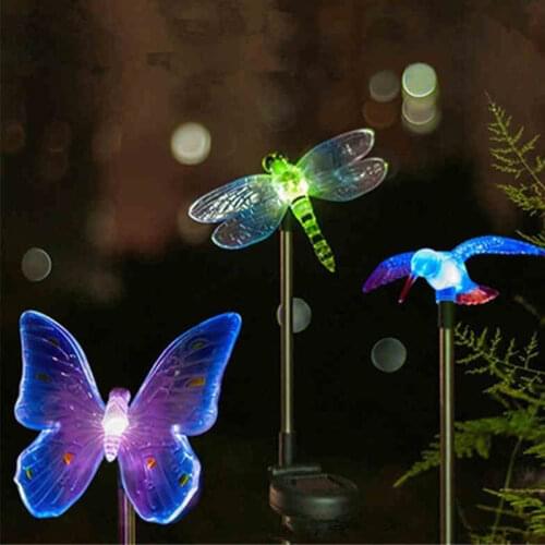 Yard Solar Power LED Light Miniature Butterfly Dragonfly Bird Outdoor Lawn Pathway Landscape Lamp Garden Decoration