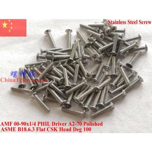 Stainless Steel screws 00-90x1/4 CSK Head 18-8 SS ROHS 100 pcs