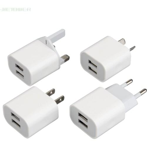 100pcs New White 2 Ports 2USB Dual USB Cell Phone Charger 5V 2A EU US AU UK Plug Wall Power Adapter for iPhone Samsung Genuine