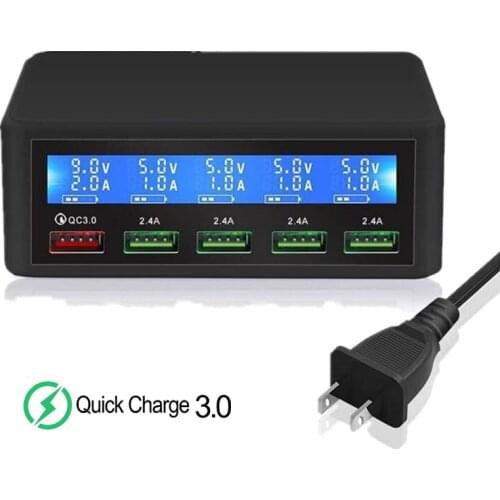 QC 3.0 Quick Charge 5 Port USB LCD Display Fast Charger For iPhone XS MAX SAMSUNG XIAOMI HUAWEI Tablet QC3.0 Portatil Cargador