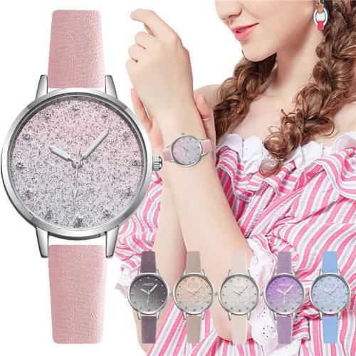 Fashion Rhinestone Starry Sky Women Watches Gradient Colors Leather Strap Ladies Wristwatch Montre Femme Reloj Mujer