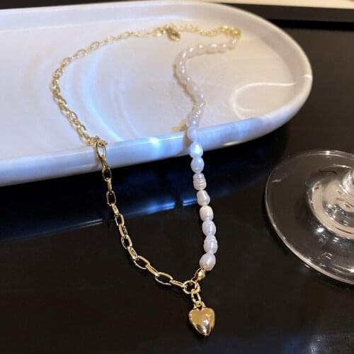 Handmade Natural Freshwater Pearl Necklace For Women Wedding Party Love Style Pearl Pendant Classic Chain Jewelry