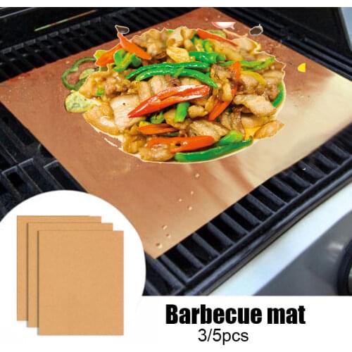 1/3/5pcs Reusable Non-Stick BBQ Grill Mat Pad Sheet PTFE Coating Outdoor Picnic Cooking Barbecue Oven Tool Barbecue Accessories