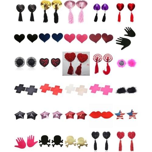 1 Pair Sex Product Sexy Sequin Nipple Covers With Tassels Heart Shape Nipple Stickers Pasties Wholesale Chest Stickers