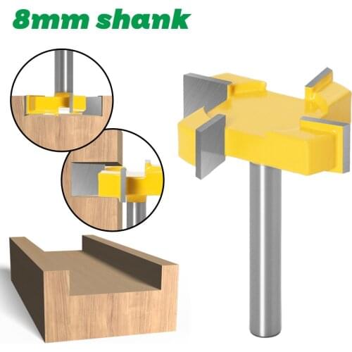 1pc 8mm Shank 4 Edge T Type Slotting Cutter Woodworking Tool Router Bits For Wood Industrial Grade Milling Cutter Slotting