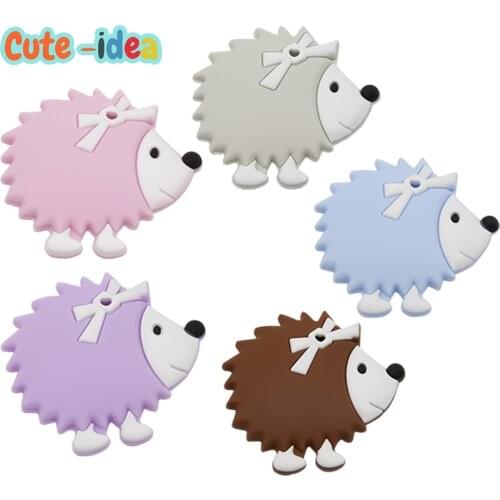 Cute-idea 1pc Hedgehog Silicone Teether Animal Cartoon Baby Teether Infant Teething Necklace DIY Pacifier Chain Accessories