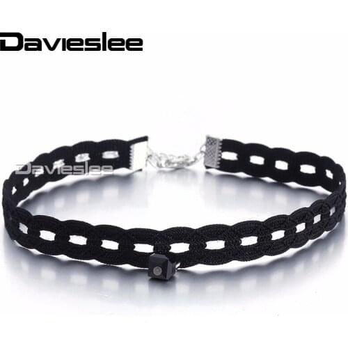 11mm Fashion Sexy Elegant Black Velvet Collar Flower Women Choker Necklace with Bead Man made Leather Charm Adjustable LUN113