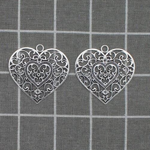 2pcs/lot 55*56mm Antique Silver Color Carved Heart Charm Pendants Large Hollow Carved Heart Charm Big Hollow Carved Heart X1873