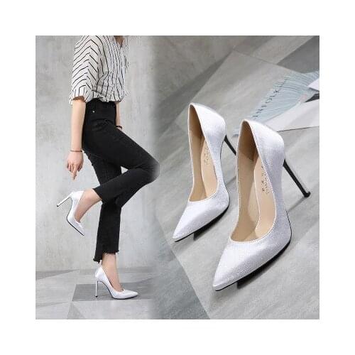 2020 Silk Women Pumps Spring Sexy Pointed Toe High Heels 11CM Women Shoes Female Dress Wedding Shoes Sweet Ladies Shoes Pumps