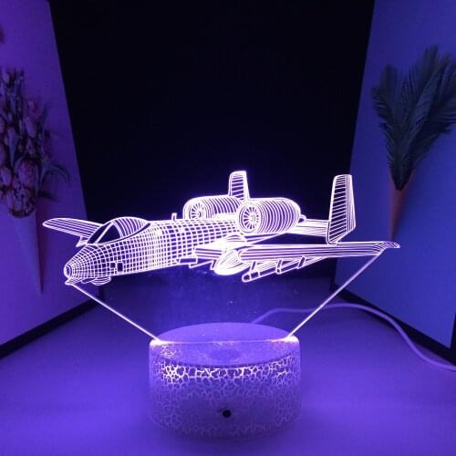 Aircraft Series 3D Neon Lamp White Cracked Base Acrylic Panel Bedroom Ornaments 7 Color Changes With Remote Control USB Charging
