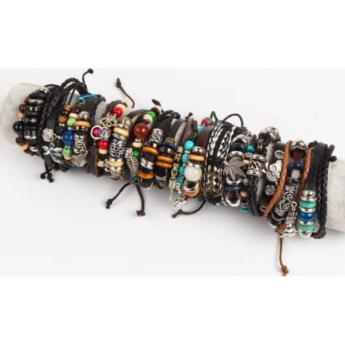 6 pieces / batch mixed style handmade metal leather cuffs ghost bracelet mens and womens jewelry party gifts wholesale