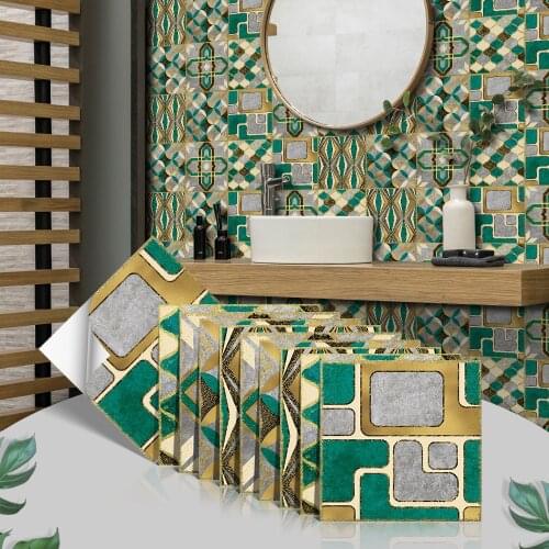 8 Style Tile Stickers Luxury Bathroom Peel And Stick Wallpaper Pop Art Golden Home Decoration Back Splash For Kitchen Adhesive
