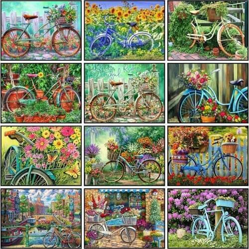 Diamond Painting Bicycle Flowers 5D DIY Full Square/Round Diamond Embroidery Scenery Cross Stitch Rhinestone Art Home Decor