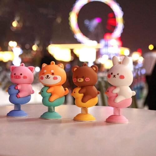 Anime Cute Animal Shaking Head Spring Toys Car Panel Dashboard Decoration PVC Car Ornament Doll Auto Interior Accessories Gift