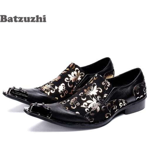 Batzuzhi Fashion Wedding Shoes Men Pointed Metal Tip Black Formal Dress Shoes Oxfords zapatos de hombre Party, Business Shoes
