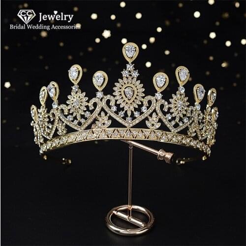 CC Bride Crown Hairband Wedding Hair Accessories for Women Queen Tiara Party Jewelry Charms High Quality Cubic Zirconia HG1275