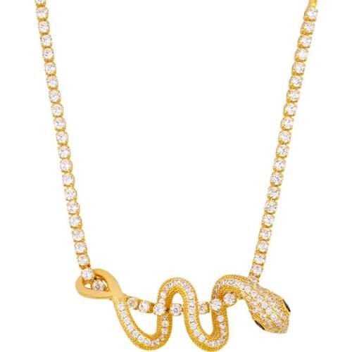 Copper Zircon Snake Pendant Necklace Gold Color Animal Chain Fashion Jewelry Women Gift