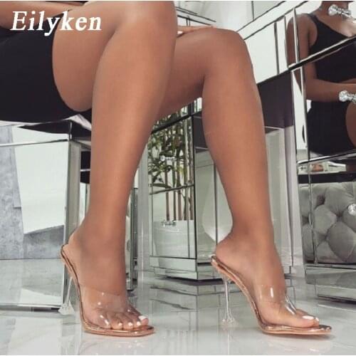 Eilyken Sexy PVC Transparent Slippers Sandals Summer Fashion Ladies Crystal Heeled Slippers High-heel Party Shoes size 35-42