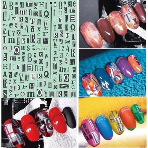 HANYI-386 letter designs 2020 newest 3d nail art stickers decal template diy nail tool decorations