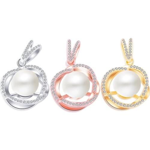 JUYA New fashion handmade copper jewellery Micro Pave Zircon Rhinestone Pearl Cage Pendant Drop Charms For Women Girls Nice Gift