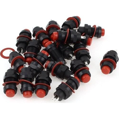 20 Pcs DS-211 2Pins Momentary SPST Push Button Switch Red AC 125V 2A