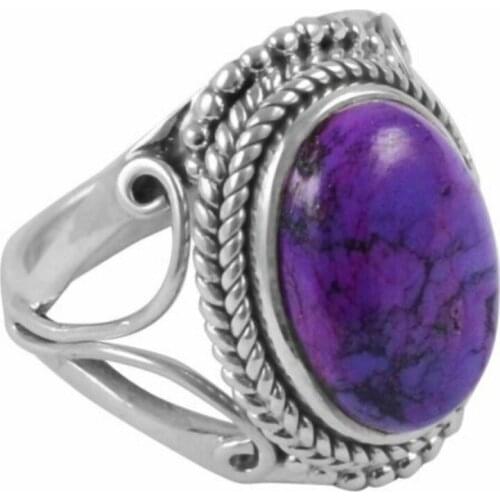 Natural Purple Turquoise 925 Sterling Silver Ring Large Stone Vintage Style Rings Wedding Engagement Party Jewelry Size 5-11