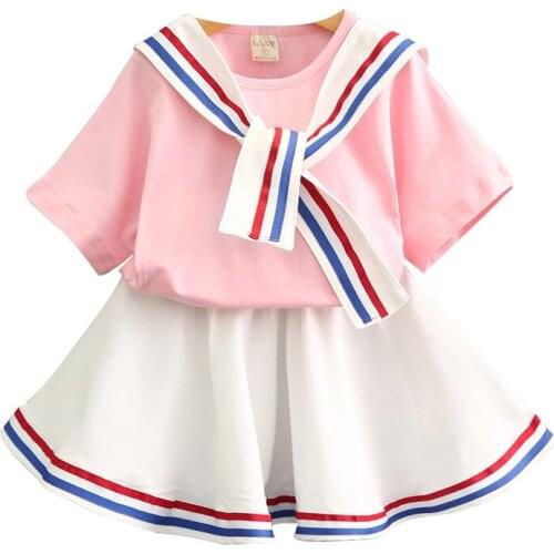 Girls Clothes 2PCS Kids Sets For Girls Outfits Sailor Suit Tops+ Striped Skirt Clothes Set Summer Toddler Kids Baby Clothing Set