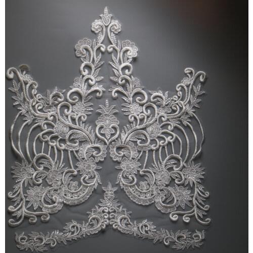 DIY sequin embroidery lace appliques for wedding dresses Rhinestone lace applique patches Embroidery lace parches ropa