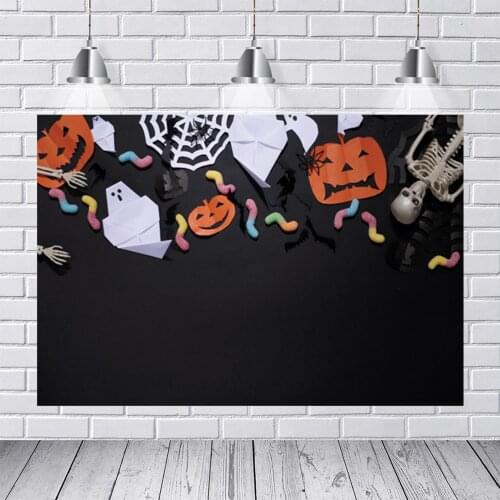 Laeacco Halloween Eve Night Party Black Background For Photograph Cartoon Pumpkin Lantern Ghost Photo Backdrop For Photo Studio