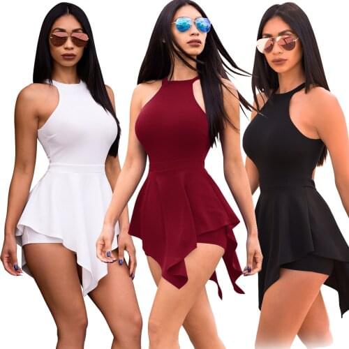 Summer Sexy Womens Sleeveless Jumpsuit European and American Solid Color Open Back Short Jumpsuit