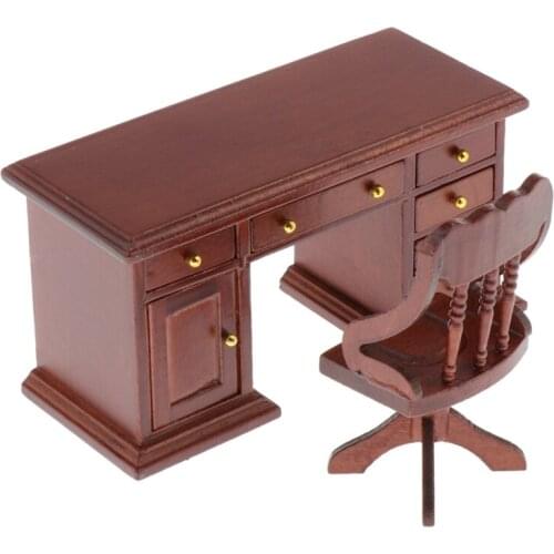Mini 1/12 Dollhouse Miniature Writting Desk Chair Furnishings Decor Toys