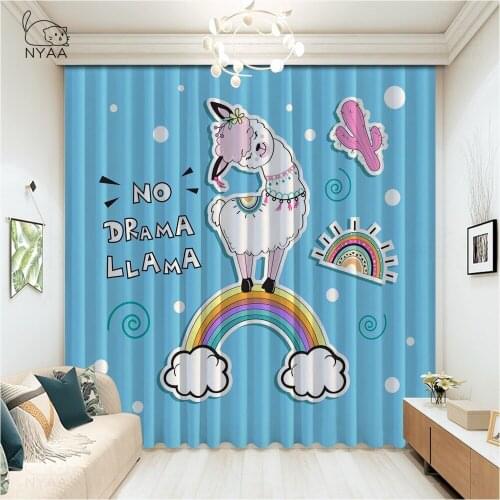 Trendy Cartoon Llama Curtain Kitchen French Window Cafe Curtains Accessories All For Home Printed Door Curtain Micro Shading