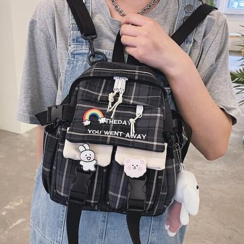 Fashion Womens Small Backpack Canvas Waterproof Shoulder Bag Trendy Student Crossbody Bags Book Bag School Backpack