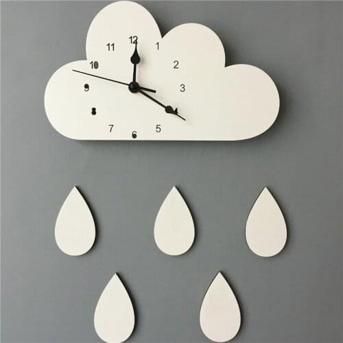 Cartoon Wooden Cloud Raindrop Wall Clock Modern Home Decor Childrens Room Decoration DIY Wall Living Room Decoration Z048