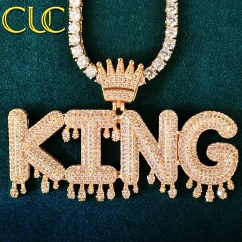 Custom Name Letter Crown Bail Drip Initials Pendant Make Number Necklaces For Men Women Cubic Zircon Hip Hop Jewelry