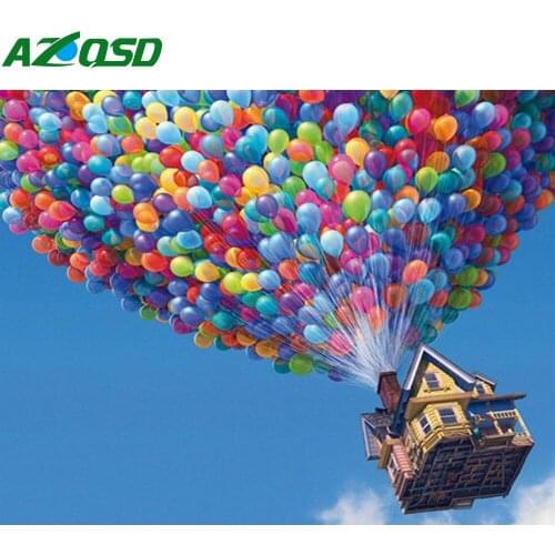 AZQSD Paint By Numbers Landscape Acrylic Paint Home Bedroom Wall Artwork DIY Pictures By Numbers Hot Air Balloon Handmade Gift