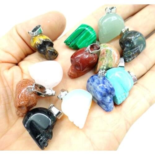 Natural stone Quartz crystal Turquoises aventurine tiger eye Skull pendant for diy jewelry making necklace Accessories12pcs
