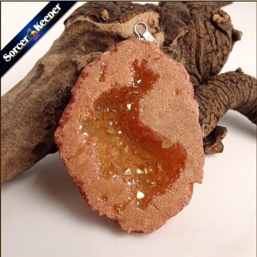 Irregular Natural Stone Pendulum Gold Plating Rainbow Crystal Druzy Pendants Sparkling Charms Necklace For Jewelry Making YS926