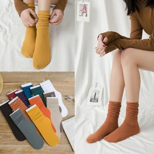 Women Socks 1 Pair Solid Color Thin Crew Socks For Lady New Japanese Style Long Breathable Casual Trendy Soft Comfortable Female