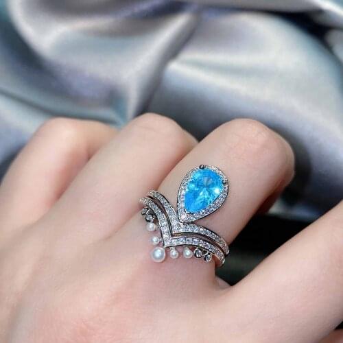 2021 New Trendy Stackable Rings for Women Water Drop Zircon Pearl Rings Set Real 925 Silver Ladies Wedding Band Jewelry