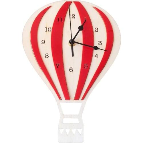 New Eashion Nordic Style Hot Air Balloon Shape Wooden Mute Wall Hanging Clock Kid Bedroom Home Decor